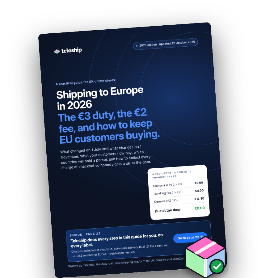 Cover of the Teleship guide: Shipping to Europe in 2026